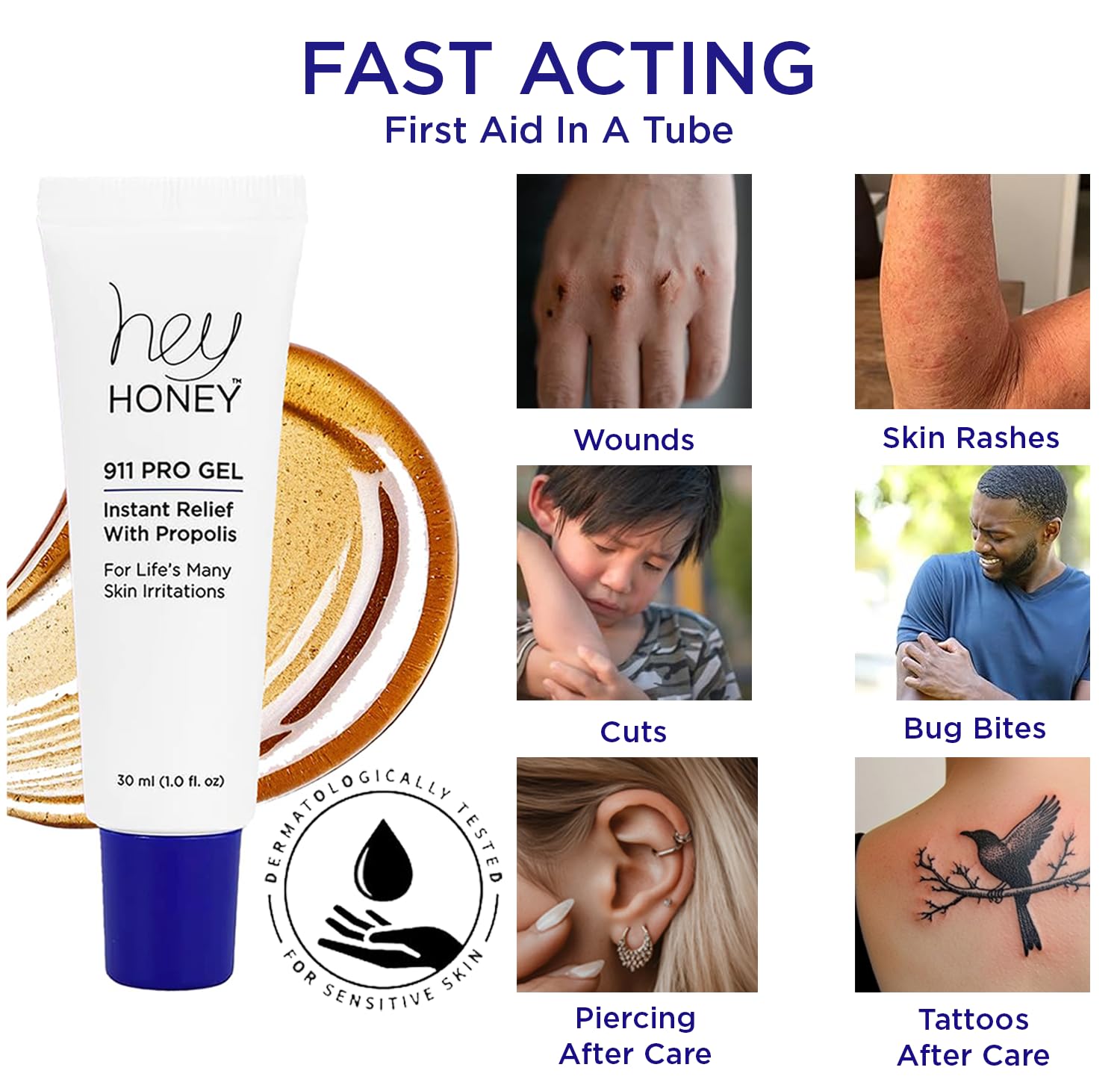 Healing Ointment for Burns & Skin Irritation - Organic Honey & Propolis - 99% Natural - Soothes Dry Skin Fast