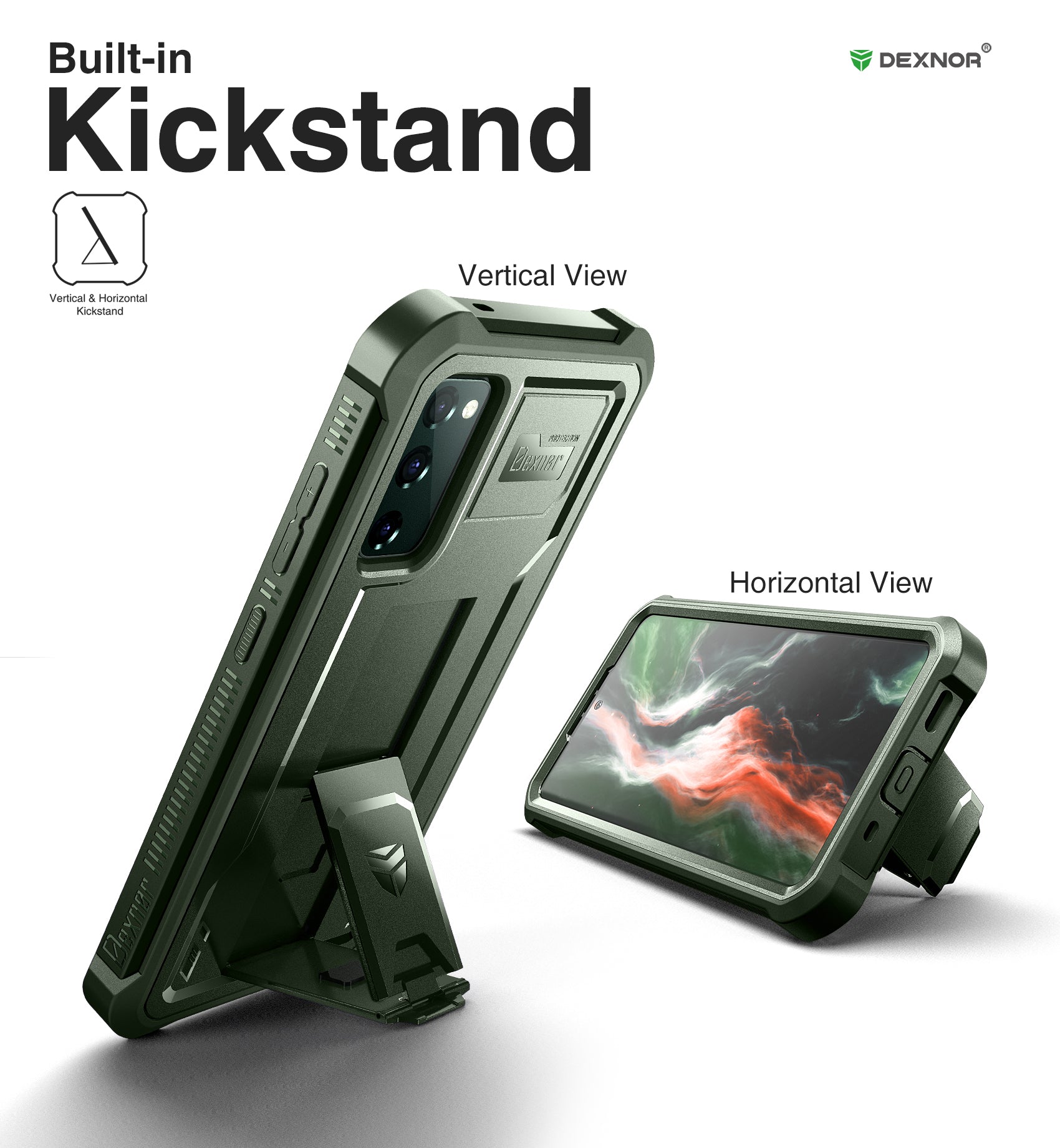 Dexnor Heavy Duty Shockproof Rugged Case for Samsung Galaxy S20 FE with Built-in Kickstand & Screen Protector - Perfect for Outdoor, Work, and Daily Protection