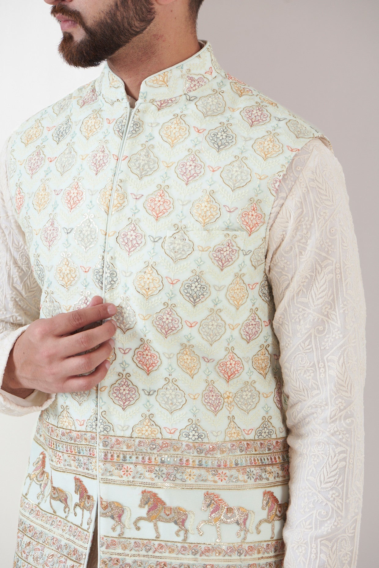 Elegant Powder Blue Nehru Jacket for Men - Stylish Indian Formal Wear - Perfect for Weddings, Parties & Cultural Events