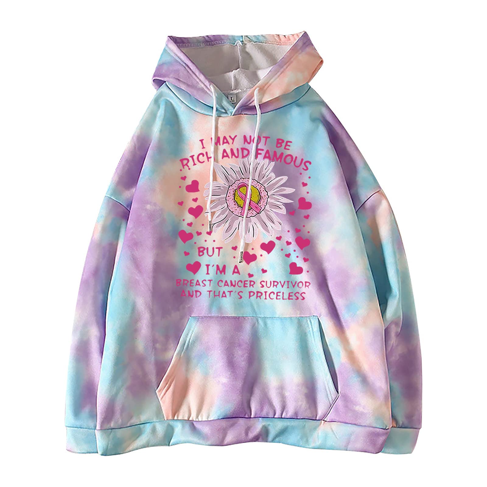 ESCBUKI Pink Ribbon Breast Cancer Awareness Shirts for Women - Long Sleeve Graphic Printed Hoodie & Crewneck Sweatshirt - Support Awareness, Comfort Wear for Fundraisers & Everyday Use