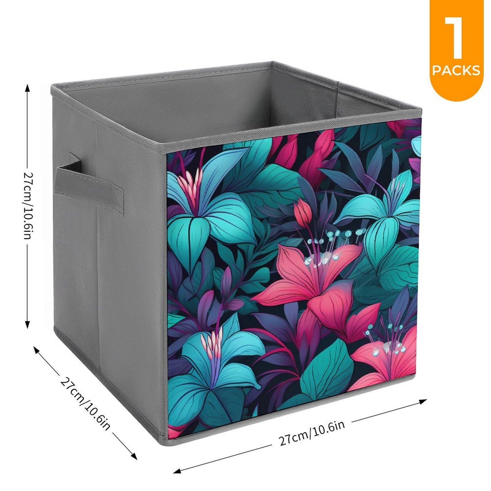 Foldable Storage Cubes with Handles - Tropical Flowers Organizer for Home & Office