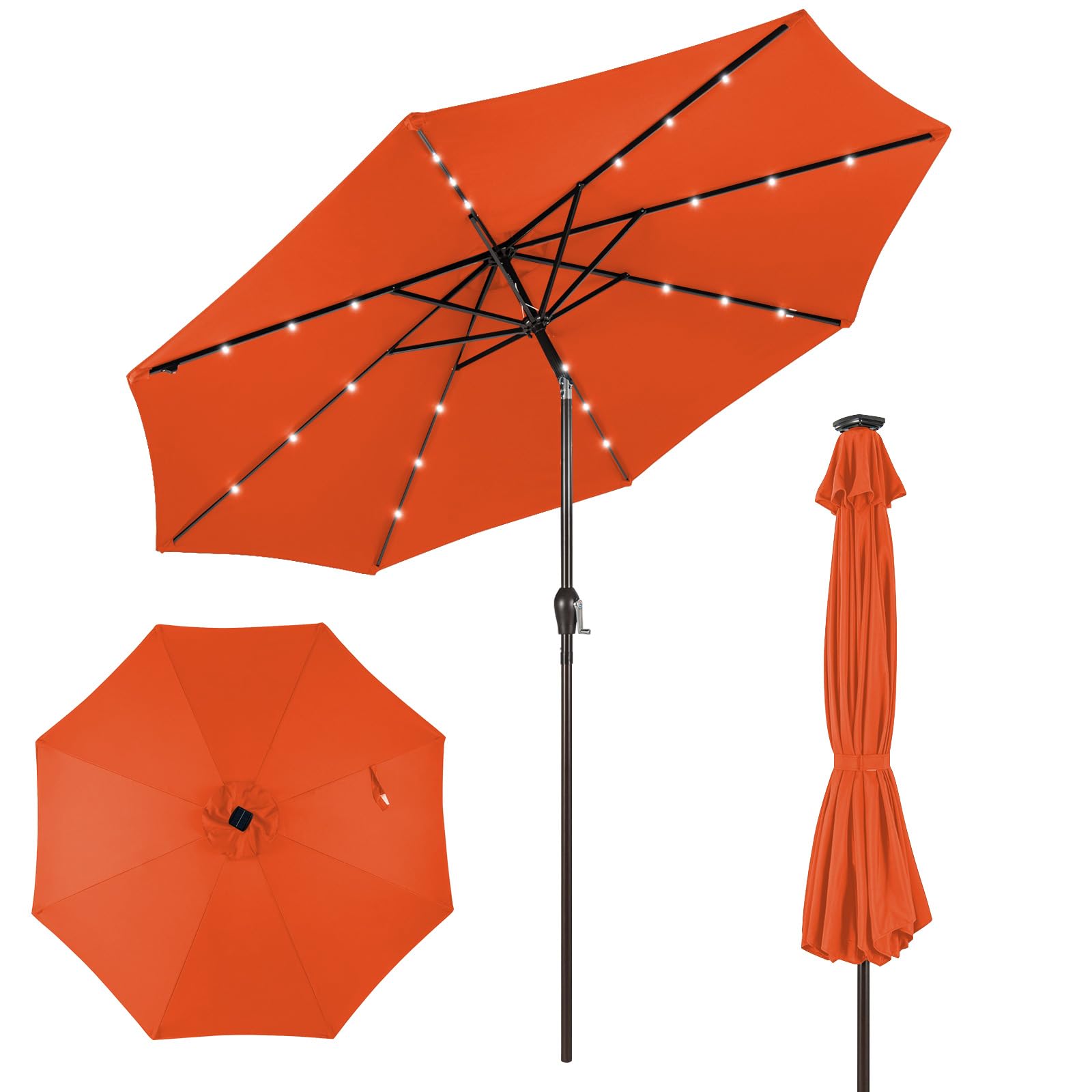 Giantex 9ft/10ft Solar LED Patio Umbrella with Crank & Tilt - Waterproof Outdoor Market Umbrella for Backyard, Deck, Pool, Beach - Perfect for Dining, Lounging & Outdoor Entertaining