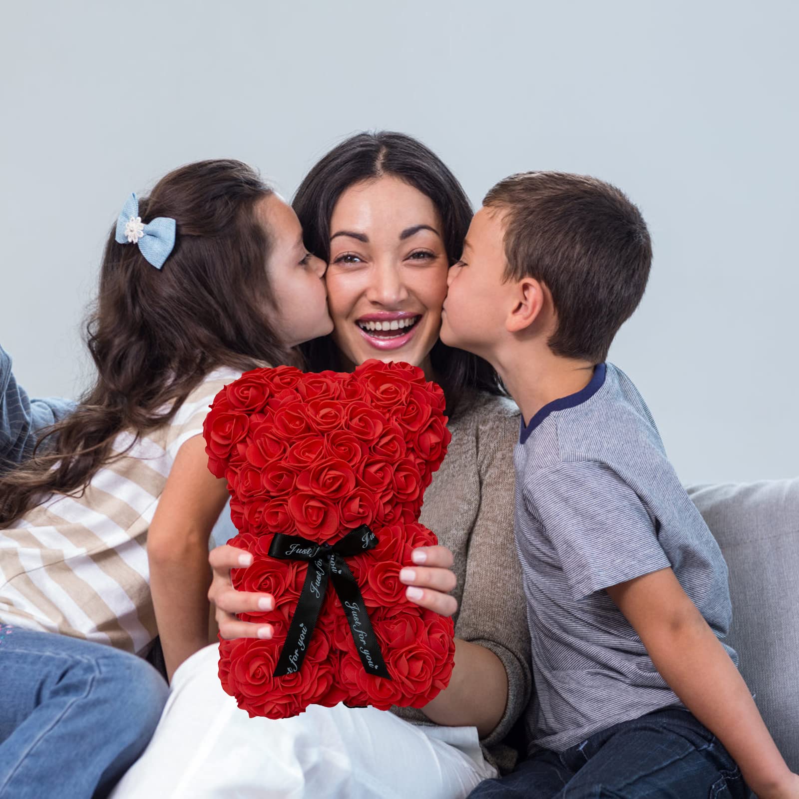 DuHouse 10 Inch Handmade Rose Teddy Bear Flower Gift - Valentine's Day, Anniversary, Christmas, Birthday, Bridal Shower Present in Elegant Black Box (Red Roses) | Perfect for Romantic Surprises & Special Occasions