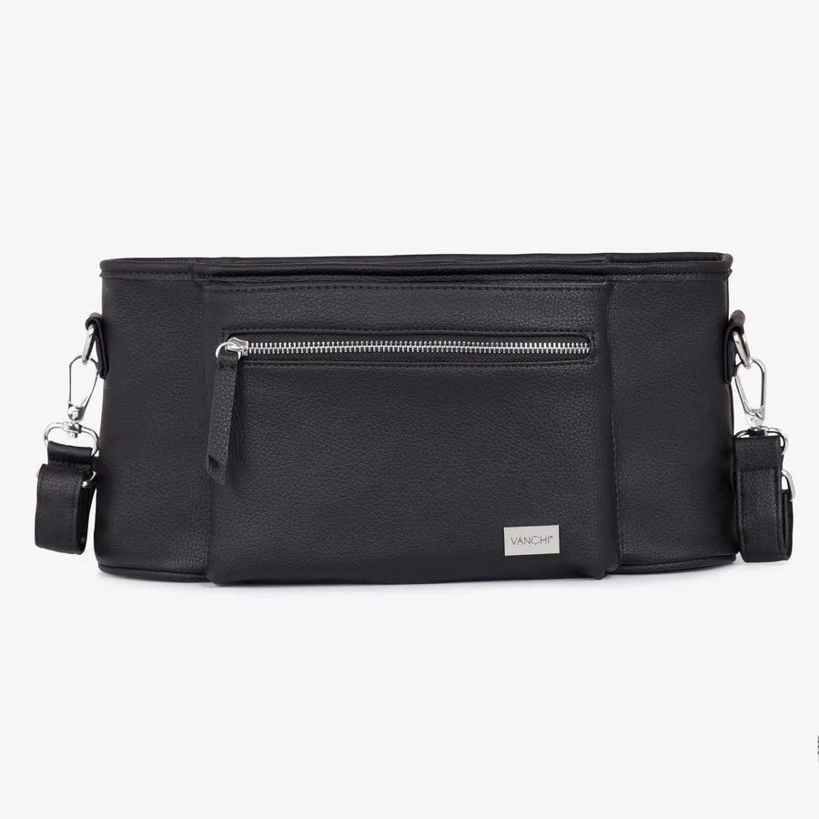 Vanchi Pram Caddy Stroller Organizer - Black | Premium Baby Stroller Accessory for Diapers, Toys & Essentials | Perfect for Shopping, Walks & Travel