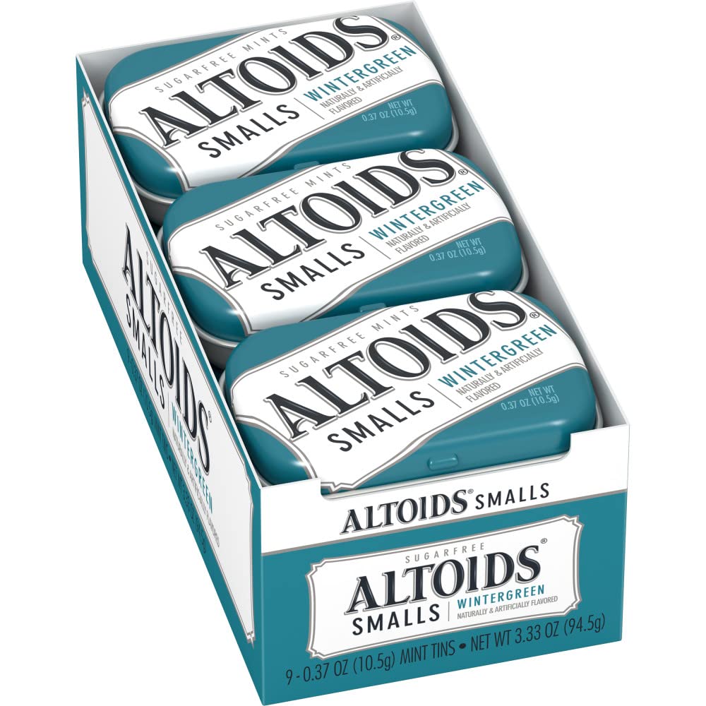 ALTOIDS Smalls Sugar-Free Wintergreen Breath Mints - 0.37 oz Tin (Pack of 9) - Fresh Mint Candy for Bad Breath, Travel & Office Use