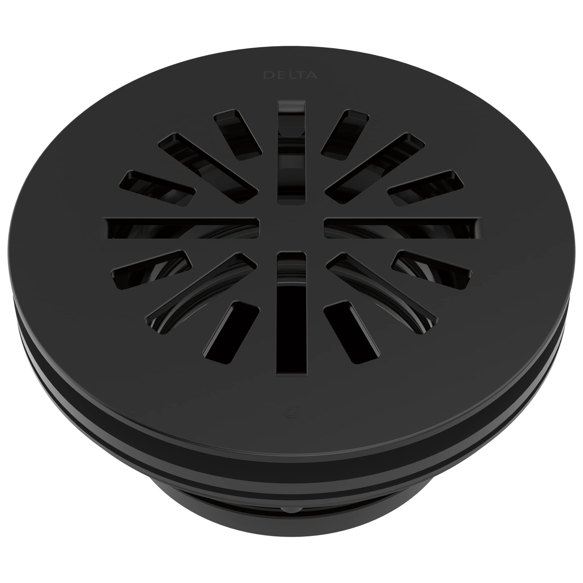 Delta Faucet 4 Inch Round Shower Floor Drain in Matte Black - Shower Drain Kit with Durable Chrome Finish for Bathroom & Wet Room Installation - Perfect for Modern Home Renovation and Luxury Spa Style Showers