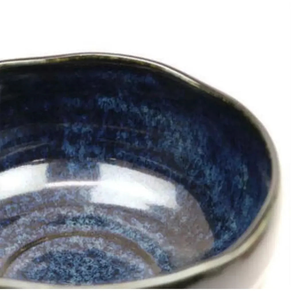 Handmade Japanese Matcha Bowl - Traditional Mino Ware Ceramic Tea Cup in Black & Navy - Perfect for Tea Ceremonies, Home Decor & Gifts