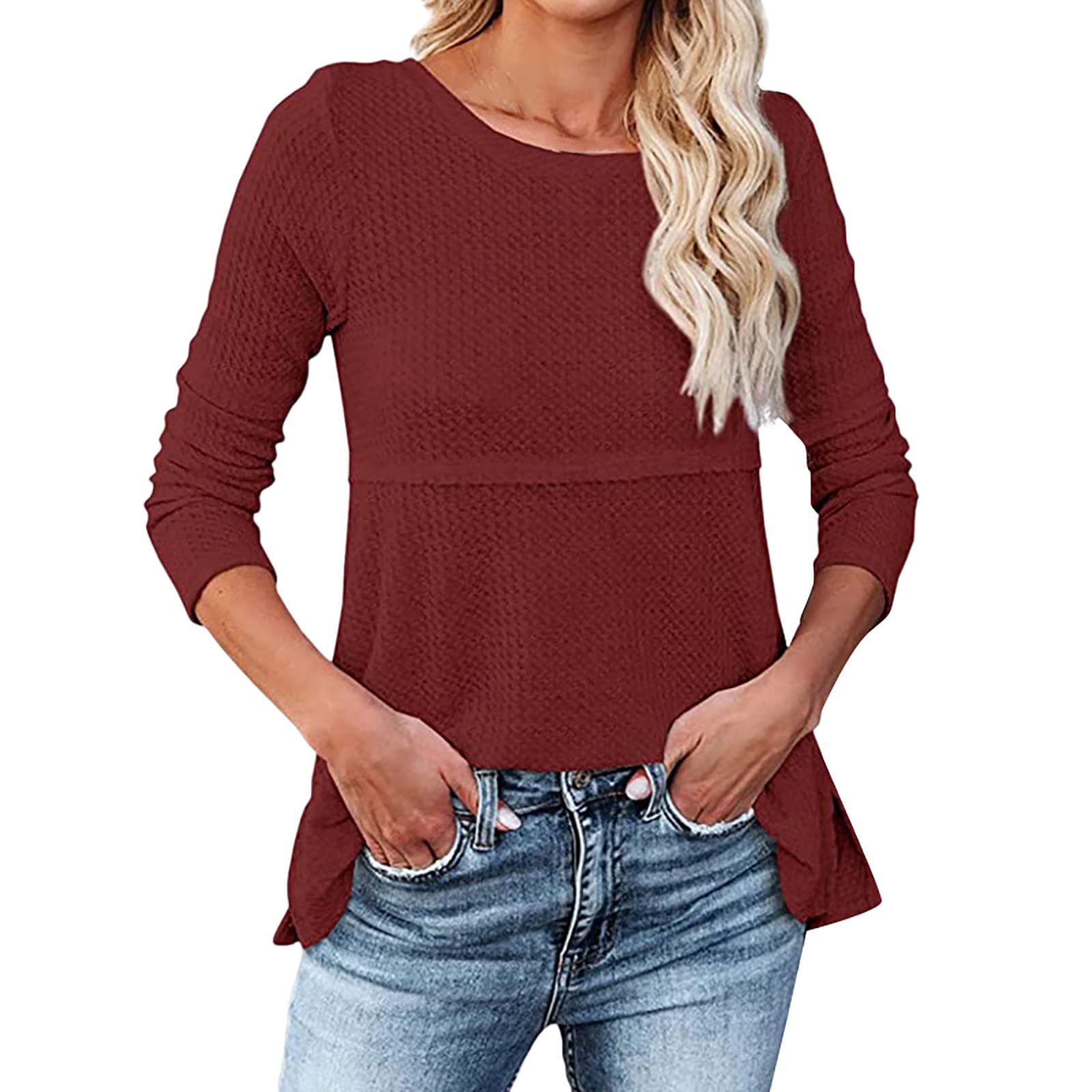 Women's Casual Long Sleeve Crewneck Loose T-Shirt & Men's V-Neck Pullover Sweater - Breathable Hollow Out Knit Tee Tops for Everyday Wear, Date Night and Office Outfits