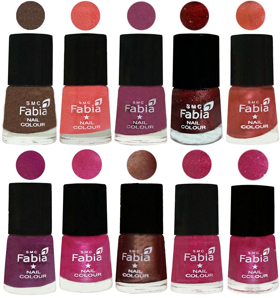 SMC Fabia 10-Piece Nail Polish Set - Long Lasting Glossy & Shine Nail Paint Combo (6ml Each) - 10 Vibrant Colors for Manicure, Pedicure & Nail Art - Perfect for Parties, Weddings & Daily Wear