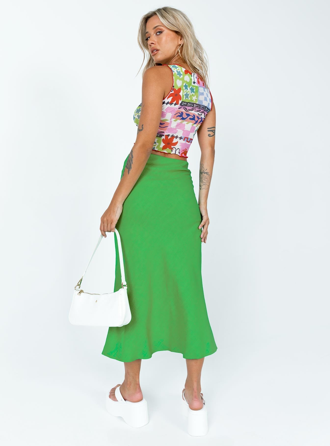 Stylish Bine Midi Skirt in Green - Perfect for Casual Outings, Office Wear & Spring Fashion