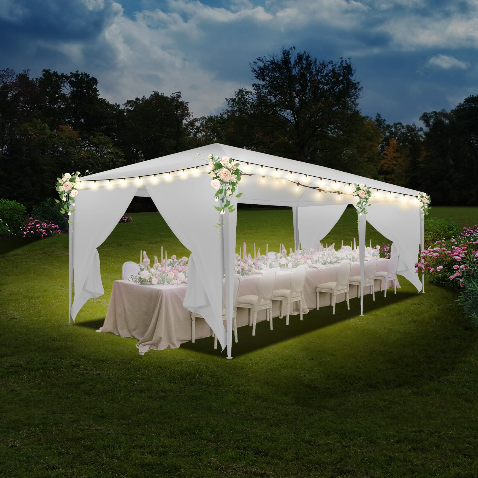 HOTEEL 10x20 FT White Waterproof Canopy Tent with Removable Sidewalls - UV Protection Outdoor Party Tent for Wedding, BBQ, Camping, and Events - Perfect for Backyard Gatherings, Beach Parties, and Market Stalls