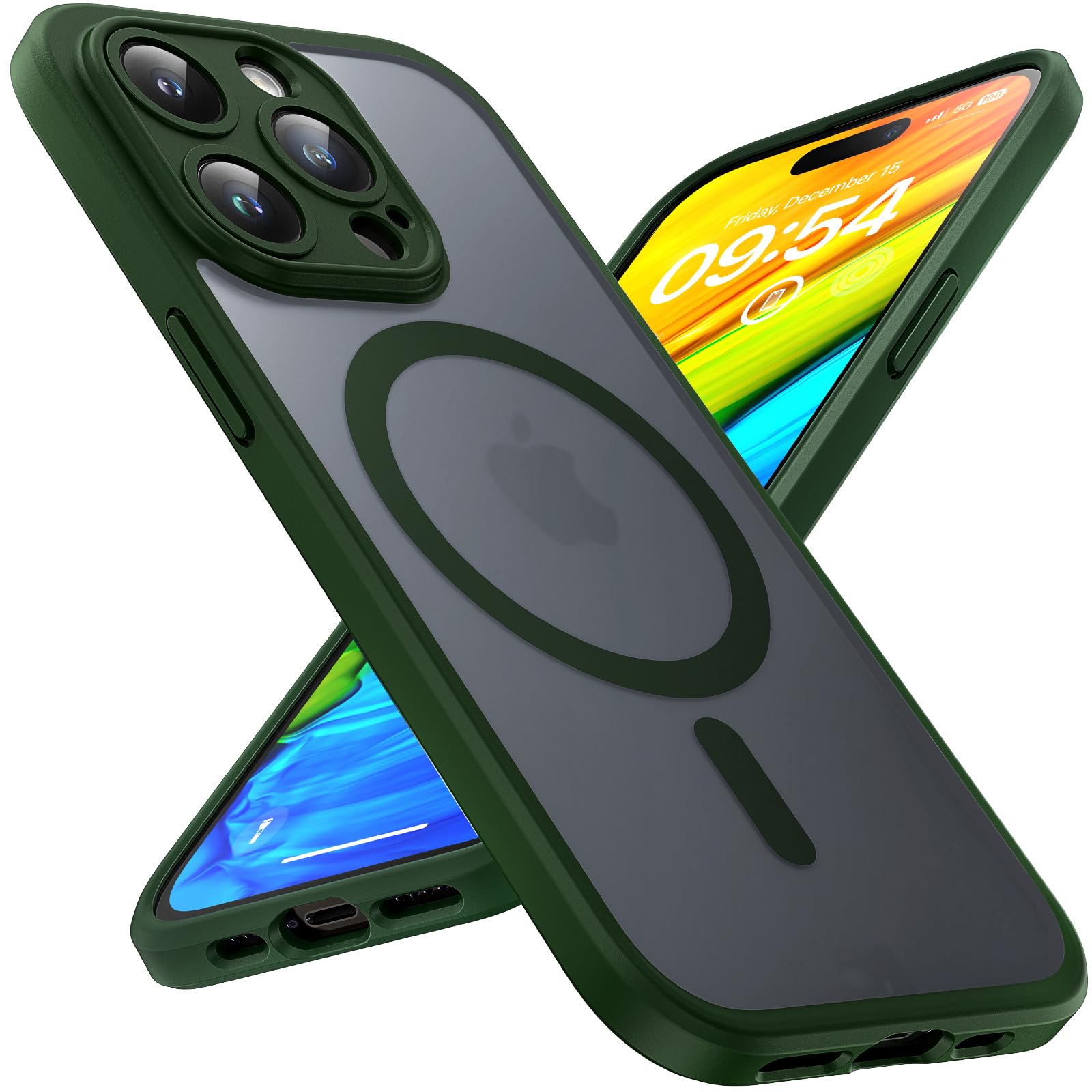 TOCOL Magnetic iPhone 14 Pro Case 6.1 Inch - Upgraded Full Camera Protection, Magsafe Compatible, Shockproof Translucent Matte Cover (Alpine Green) | Perfect for Outdoor Adventures, Work & Everyday Use