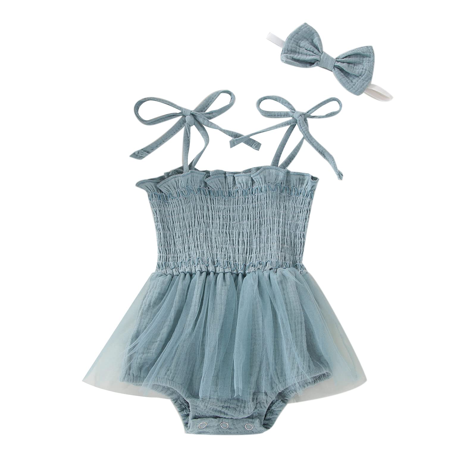 Baby Girl Romper Dress - Summer Jumpsuit with Headband - Infant Clothes for 3-6-9-12 Months - Perfect for Playdates, Beach Outings & Photo Shoots