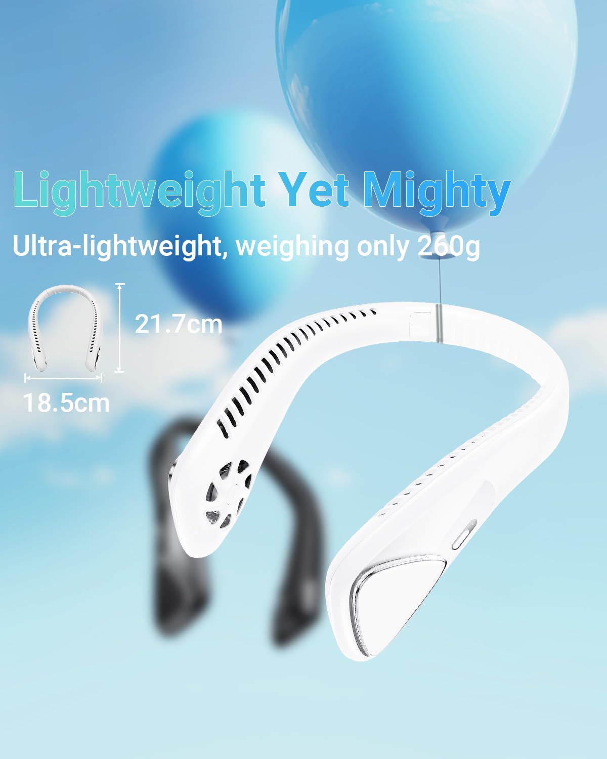 Jialexin Bladeless Personal Neck Fan - 6000mAh USB Rechargeable Hands-Free Cooling Fan with 3 Speed Settings, Lightweight Headphone Design for Men & Women - Perfect for Sports, Outdoor Activities, Office & Travel (White)