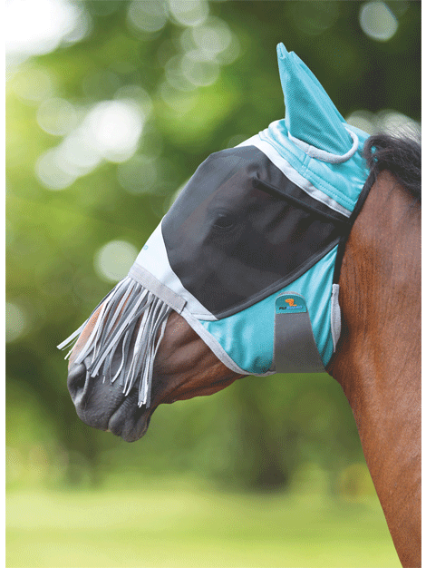 Shires FlyGuard Pro Deluxe Fly Mask with Ears & Nose Fringe - UV Protection Horse Fly Mask for Summer Riding & Pasture Use