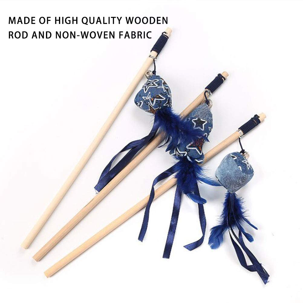 3Pcs Wooden Cat Toys for Kittens - Interactive Teaser Wand with Puppet Pendant, Catcher Toy for Playtime - Perfect for Indoor Play, Training & Bonding with Your Cat