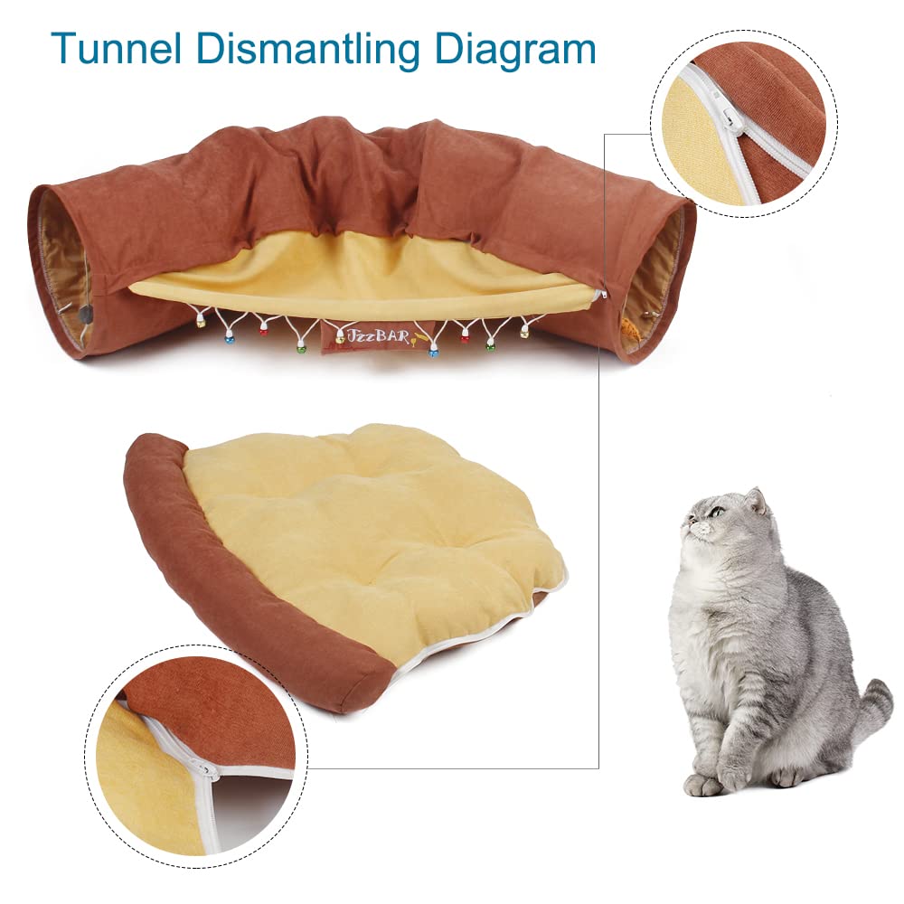 ABLAZEZAI Cat Tunnel Bed - Washable & Removable 2-in-1 Pet Play Tube for Indoor Cats - Premium Durable Cat Toy with 4 Color Options (Wine Red, Gray, Blue, Beige) - Perfect for Hideouts, Playtime & Nap Spaces