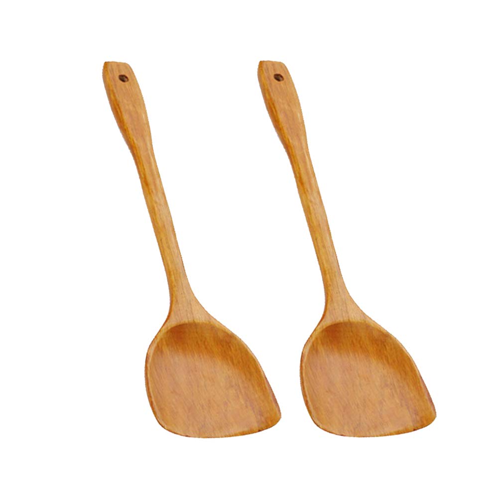 DOITOOL Wooden Spatula Set of 2 - Long Handle Non-Stick Kitchen Utensils with Heat-Resistant Design for Baking, Cooking & Flipping Pancakes