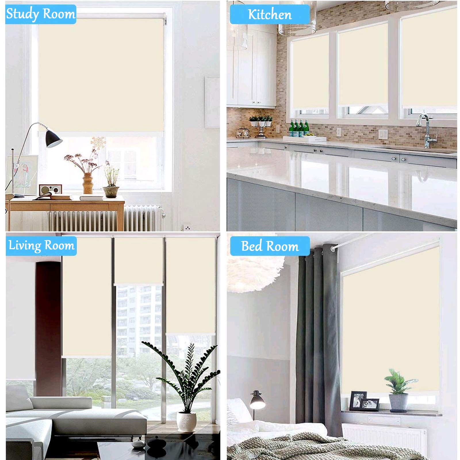 Blackout Cordless Roller Blinds for Windows - Custom Made 46.25