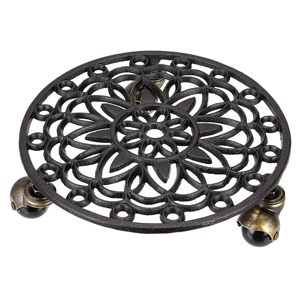 Heavy Duty Cast Iron Plant Caddy with Wheels - Round Flower Pot Planter Trolley with Smooth Rolling Casters - Ideal for Indoor/Outdoor Garden, Patio, and Greenhouse Use (Color: Black)