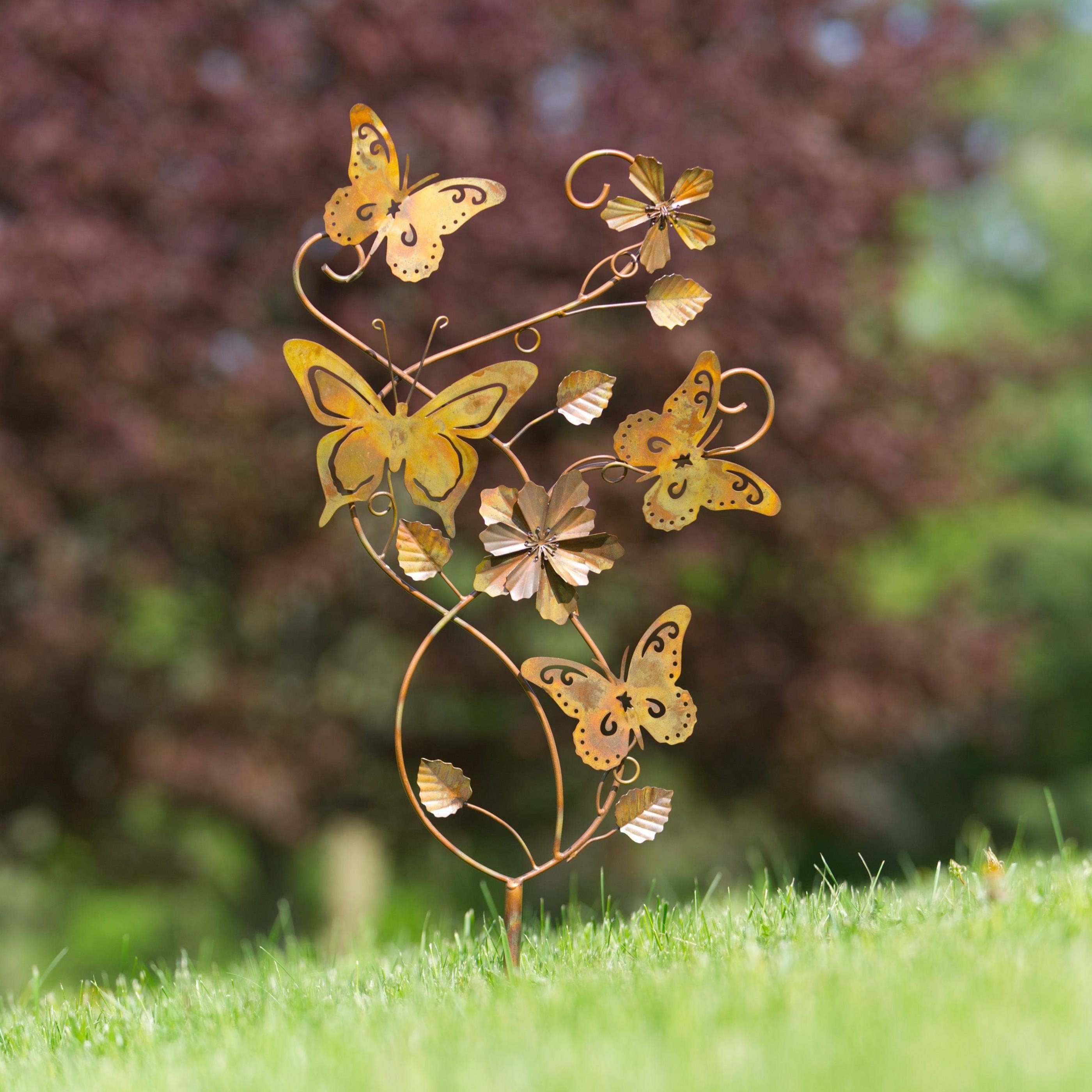 Butterfly and Flower Garden Stakes - Decorative Metal Yard Art for Outdoor Garden Decor - Perfect for Flower Beds, Patios, and Lawn Ornaments