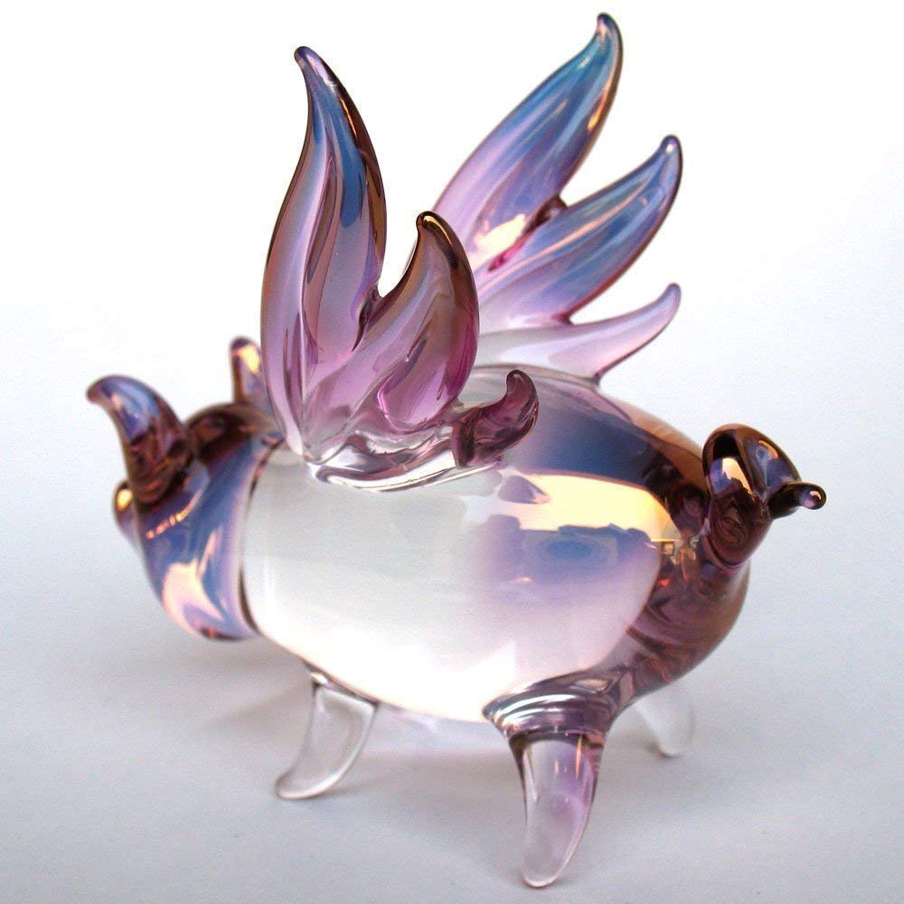 Hand Blown Glass Flying Pig with Wings Figurine - Unique Home Decor & Gift for Collectors - Perfect for Shelves, Desks, and Party Centerpieces