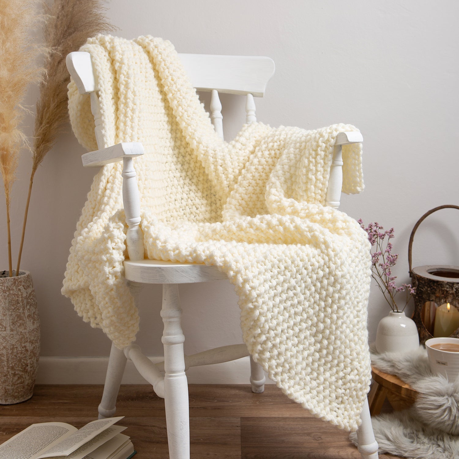 Cozy Moss Stitch Blanket Knitting Kit for Beginners - DIY Chunky Knit Throw Blanket - Perfect for Home Decor, Gifts & Relaxation