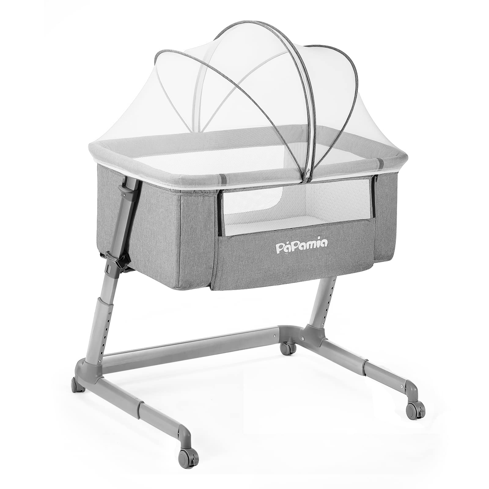 PAPAMIA Adjustable Baby Bassinet Bedside Crib - 6 Height Levels, Includes Mattress & Mosquito Net - 3-in-1 Portable Sleeper for Newborns & Infants - Perfect for Nursery, Bedroom & Travel Use