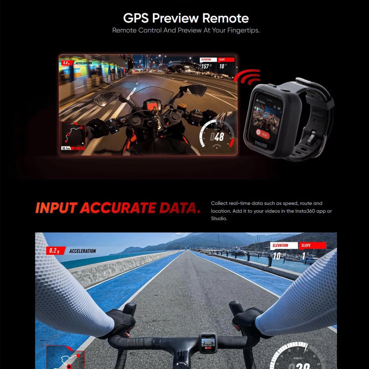 Insta360 X4 / Ace / Ace Pro GPS Preview Remote Control - Original Accessories for 360° Action Camera - Perfect for Vlogging, Travel & Outdoor Adventures