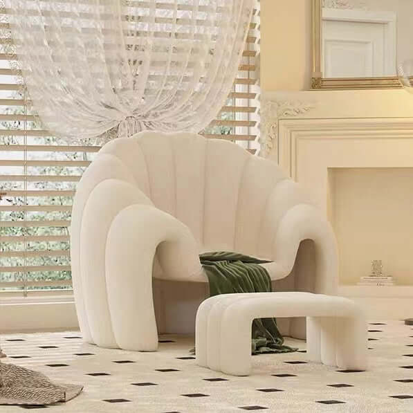 Modern Velvet Accent Chair with Ottoman - White, Brown, Blue Banana & Pumpkin Colors - Perfect for Living Room, Bedroom, or Home Office Decor