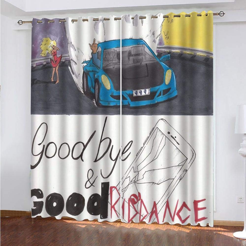 ONVKYY Blackout Curtains for Kids Room - Thermal Insulated Noise Reducing Cartoon Blue Car Design - 78.7