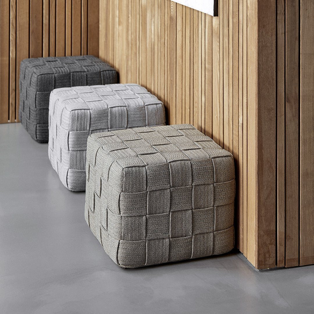 Cane Line Design Team Cube Footstool - Modern Ottoman with Woven Rattan for Living Room, Bedroom & Patio Decor