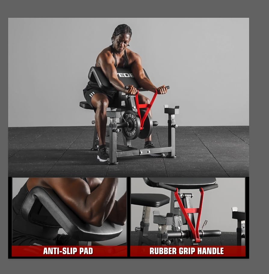 Mikolo Plate Loaded Preacher Curl Bench - Adjustable 2-in-1 Bicep & Tricep Workout Machine for Home Gym Strength Training | Perfect for Arm Muscle Building & Home Fitness Workouts