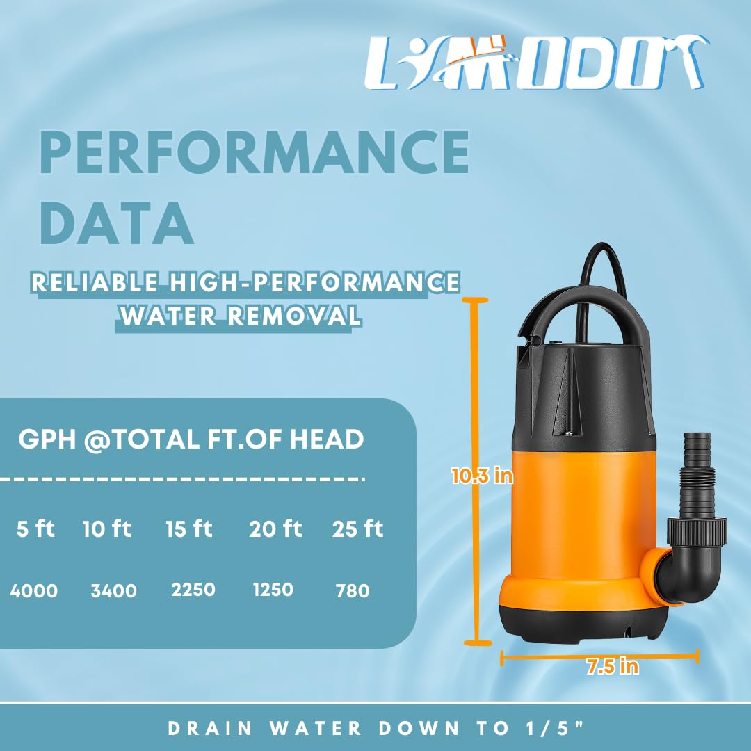 **4000GPH Submersible Sump Pump with 25 Ft. Power Cord - 1.5 HP Heavy Duty Water Pump for Basement, Pool, Pond, Hot Tub & Aquarium Drainage | Flood Prevention & Emergency Water Removal**