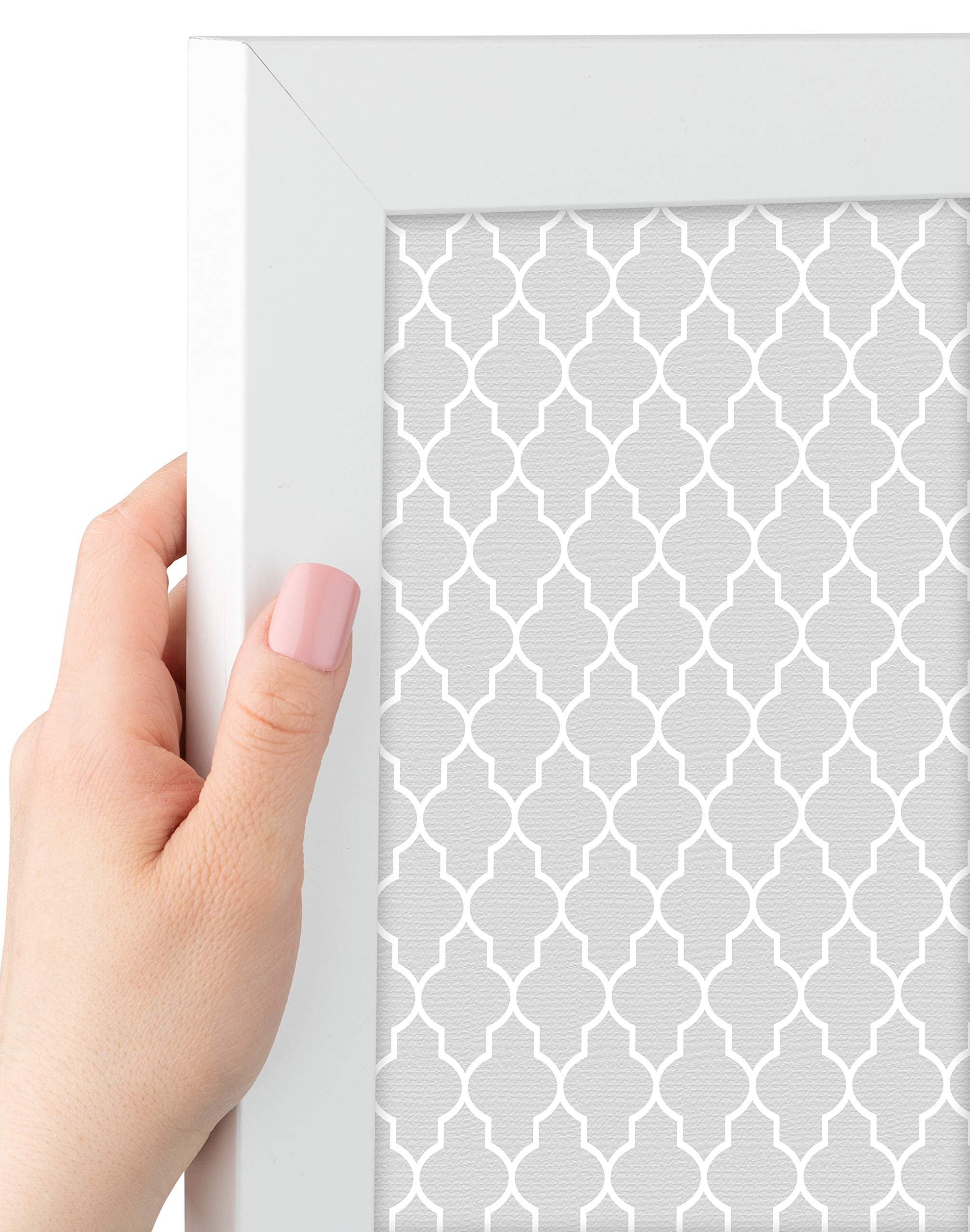 Custom Cork Bulletin Board 30x20 Inches - Quatrefoil Light Grey Canvas Style Photo Board with Satin White Frame | PinPix-582 | Perfect for Home Office, Classroom, or Dorm Room Decor