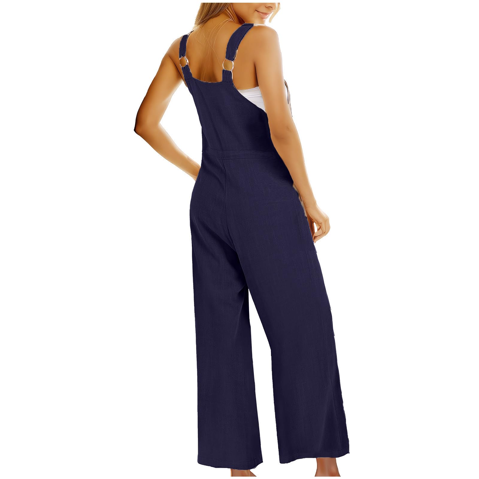 Women's Casual Sleeveless Jumpsuit - Loose Fit Wide Leg Romper with Adjustable Straps | Beach Outfits, Summer Wear, Vacation Essentials & Boho Fashion Style