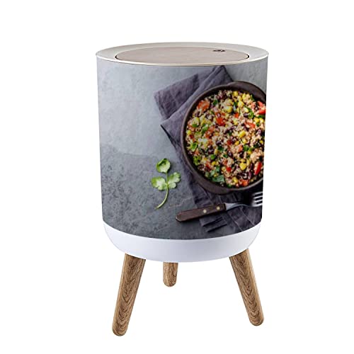 1.8 Gallon Small Round Trash Can with Lid - Dog Proof Waste Bin for Kitchen, Bathroom & Living Room | Perfect for Mexican Black Bean Corn Quinoa Salad Prep & Disposal
