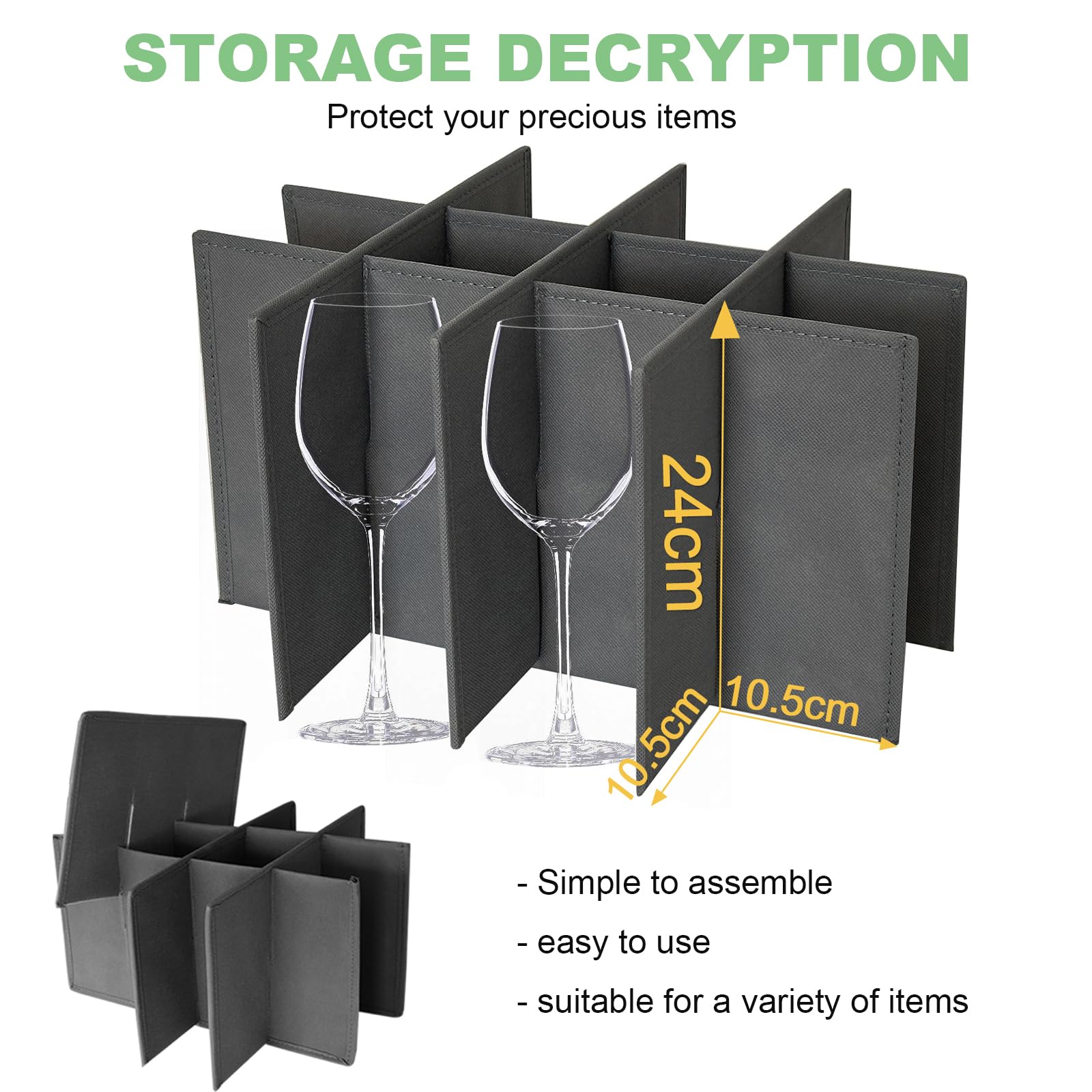 Premium Wine Glass Storage Box - 12-Cell Hard Shell Stemware Organizer with Dividers, Stackable Crystal Glassware Case, Label Window & Handles (Dark Grey) - Perfect for Home Bars, Restaurants, and Wine Collections