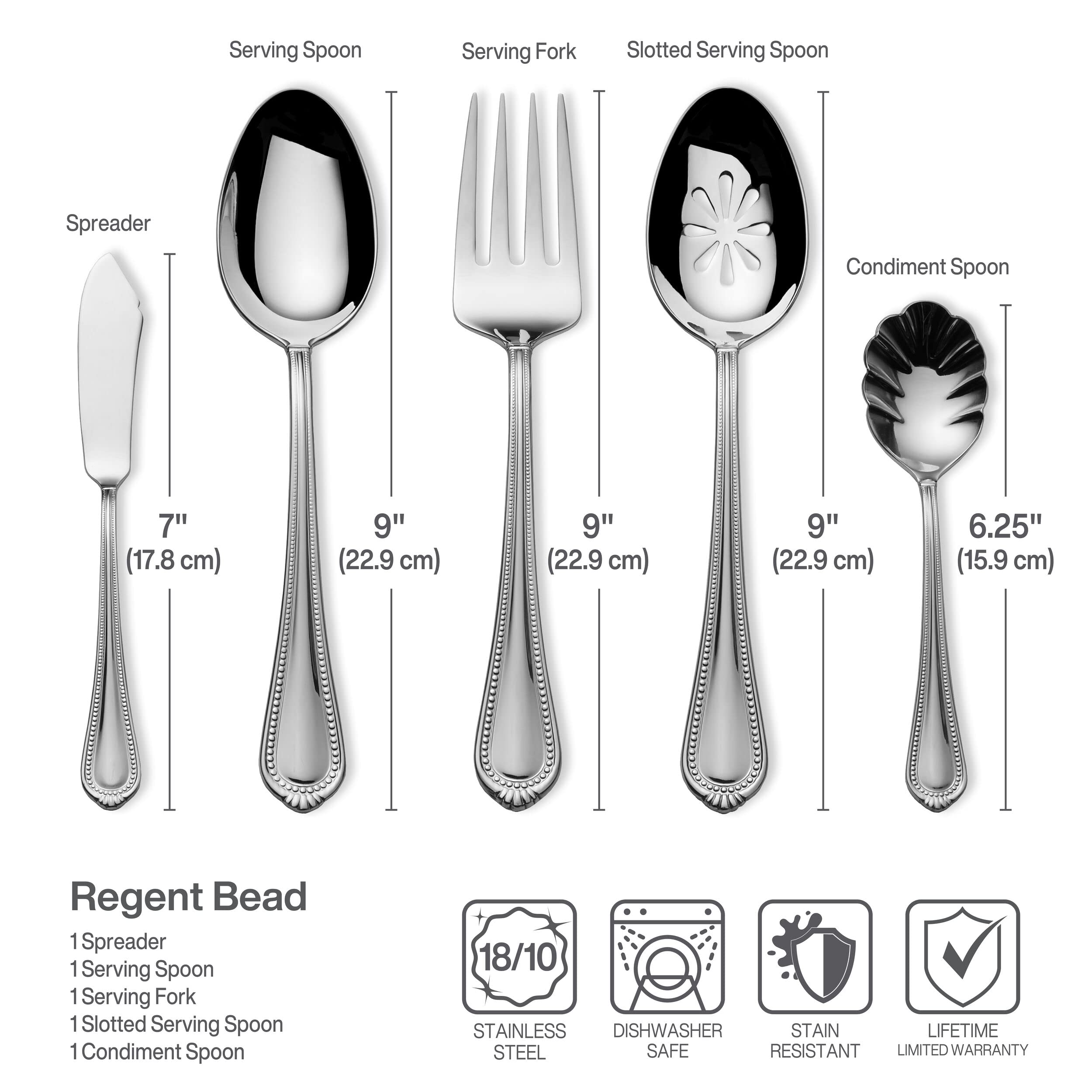 Mikasa Regent Bead 65-Piece 18/10 Stainless Steel Flatware Set for 12 - Elegant Silverware with Serving Utensils for Fine Dining, Weddings & Special Occasions