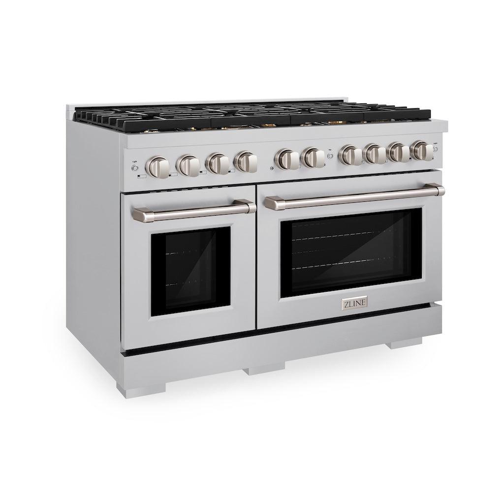 ZLINE 48-Inch 6.7 cu. ft. Stainless Steel Double Oven Gas Range with 8 Brass Burners - Professional SGR BR 48 Model for Modern Kitchens & Home Chefs