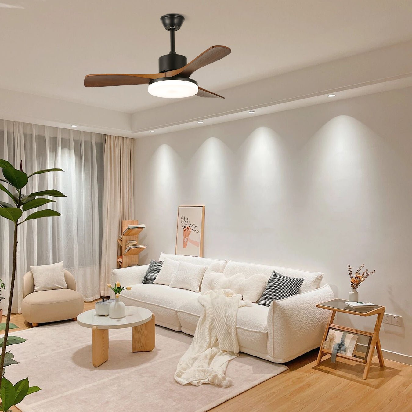 Morty Adams 48/52 Inch Wooden Ceiling Fan with Light Kit - Energy Efficient Indoor/Outdoor Fan for Living Room, Bedroom, or Patio