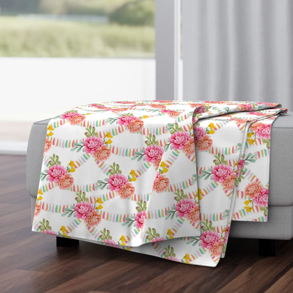 Luxe Velvet Throw Blanket 50x70 Inches - Pink Floral Boho Print Soft Cozy Blanket for Bed, Couch & Travel | Summer Mexico Design Home Decor Gift