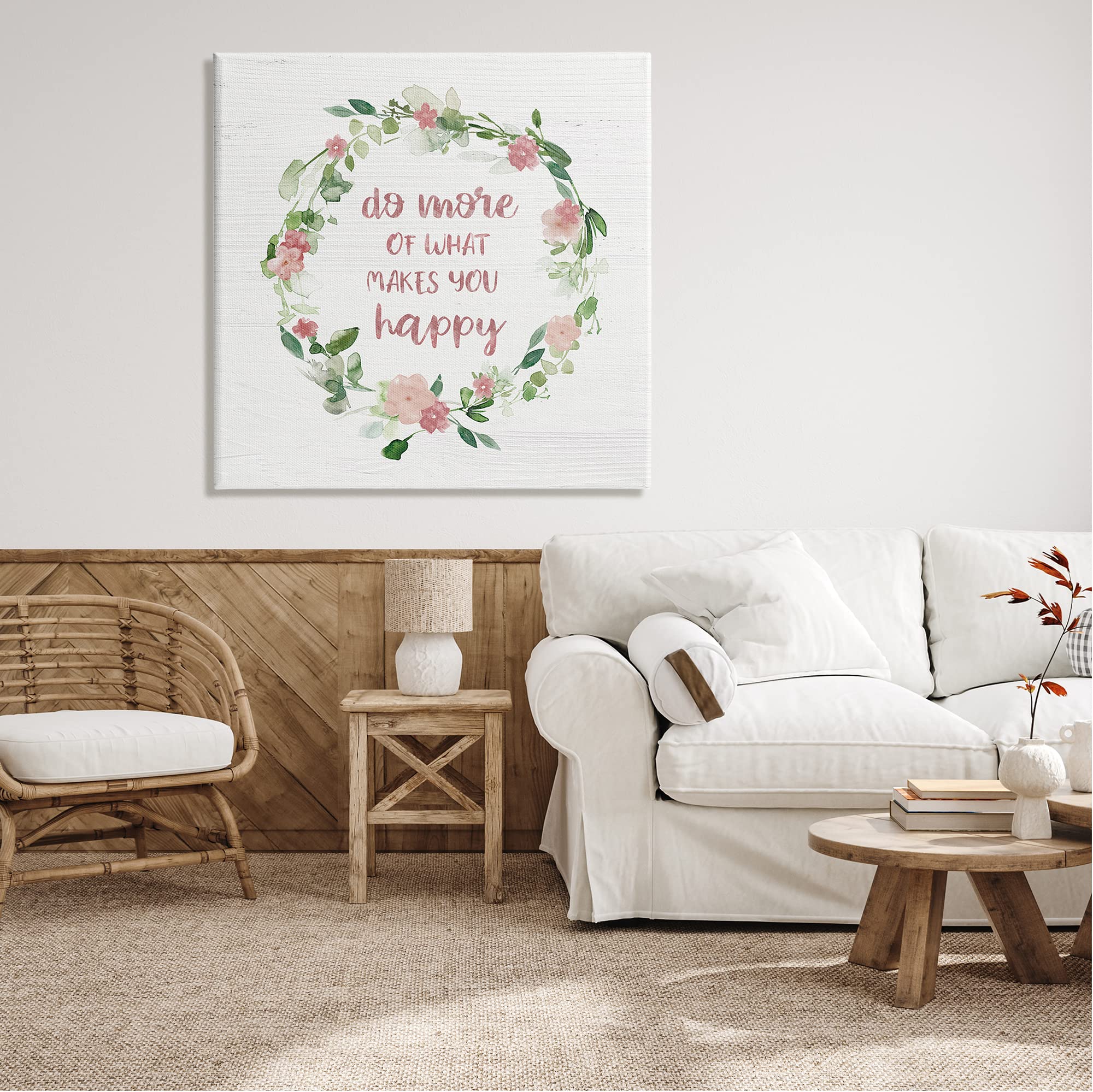 Stupell Industries 'What Makes You Happy' Motivational Phrase Wall Art with Pink Flowers - Designed by Carol Robinson - Perfect for Home Office Decor, Bedroom Inspiration & Living Room Wall Decor