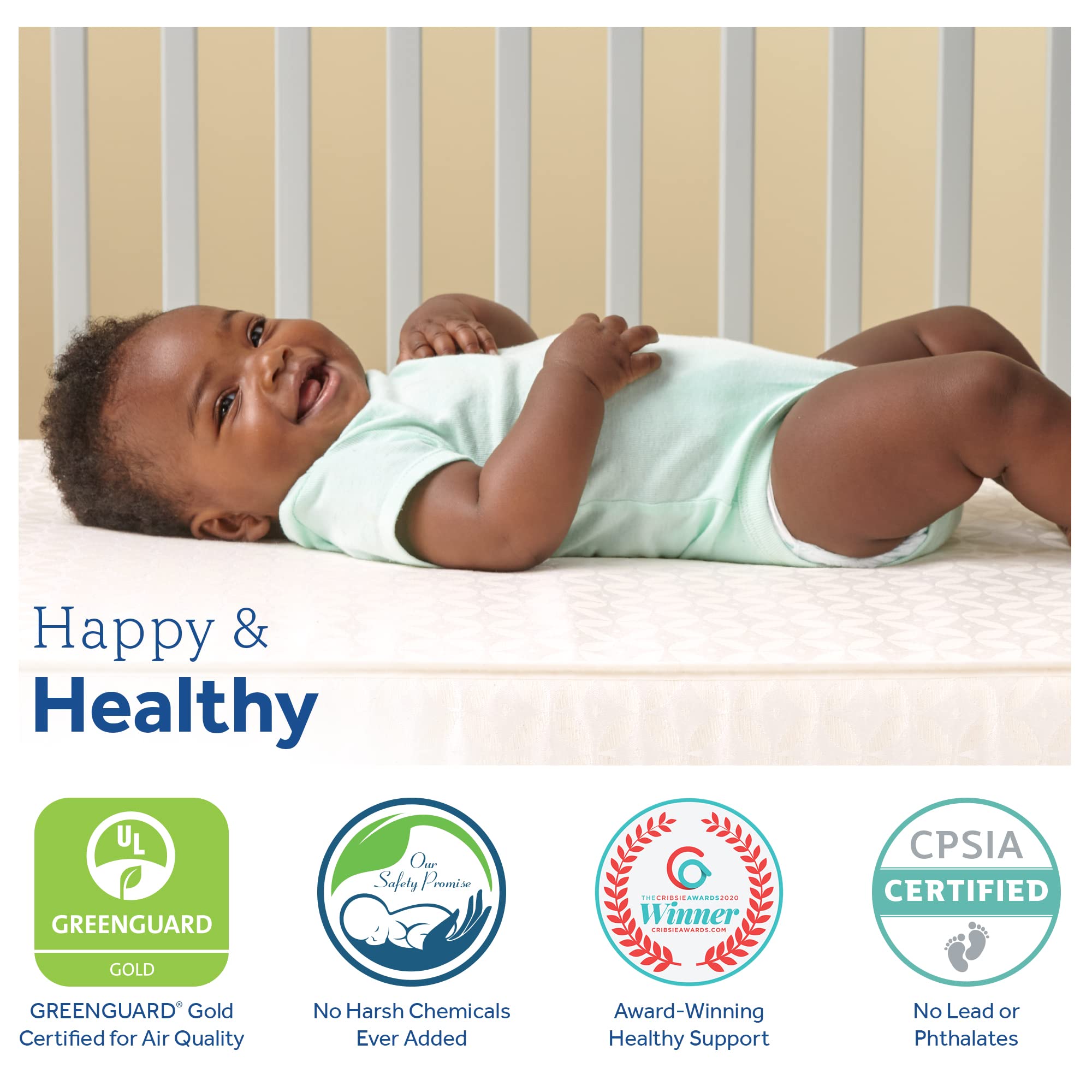 Sealy Baby Butterfly Crib Mattress & Toddler Bed - Premium American Foam, Washable Zip-Off Cover, GREENGUARD Gold Certified, Safety Tested, Made in USA, 52