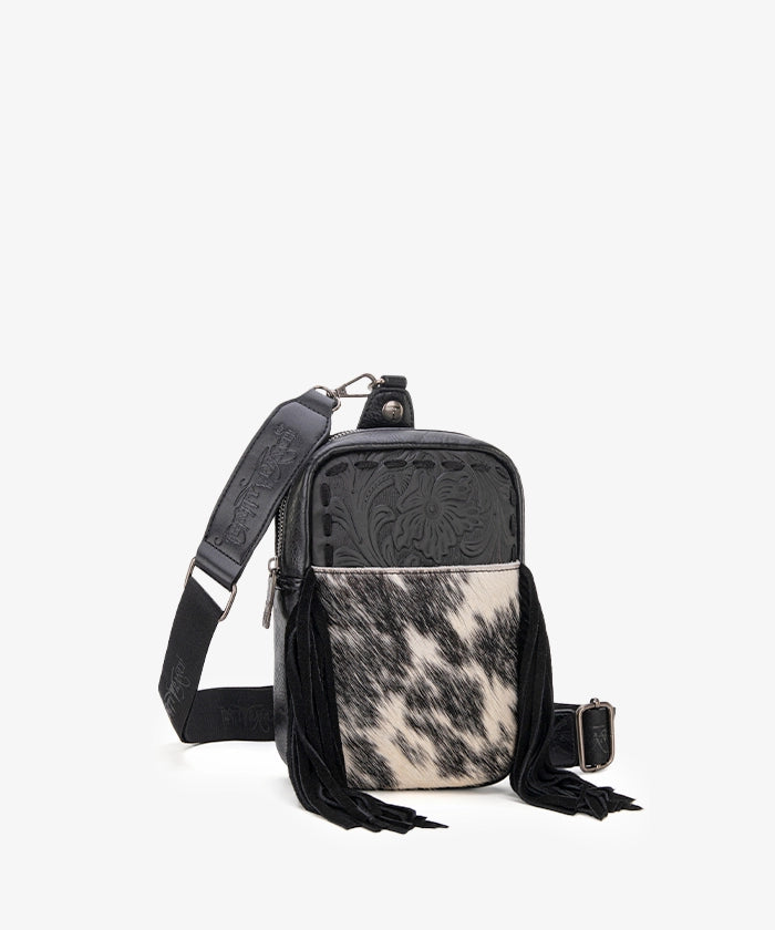 Genuine Hair-On Cowhide Fringe Sling Bag - Hand-Tooled Leather Crossbody Purse for Women | Western Boho Fashion Accessory | Perfect for Concerts, Festivals & Everyday Use