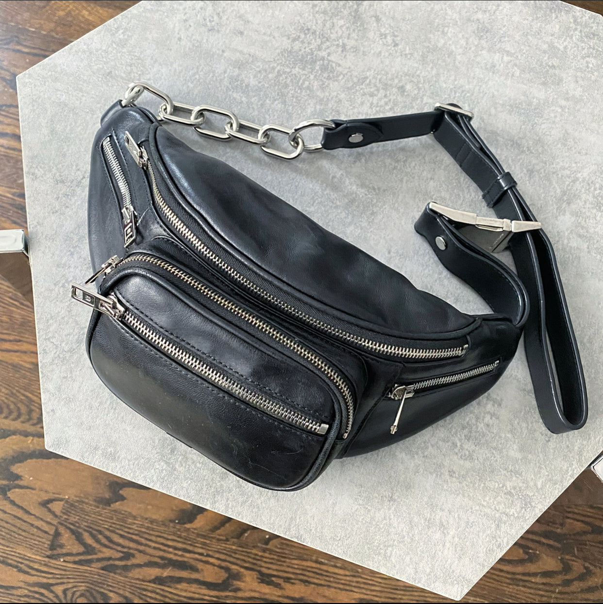 Alexander Wang Attica Black Leather Belt Bag - Stylish Crossbody Bag for Women, Perfect for Travel, Concerts & Everyday Use