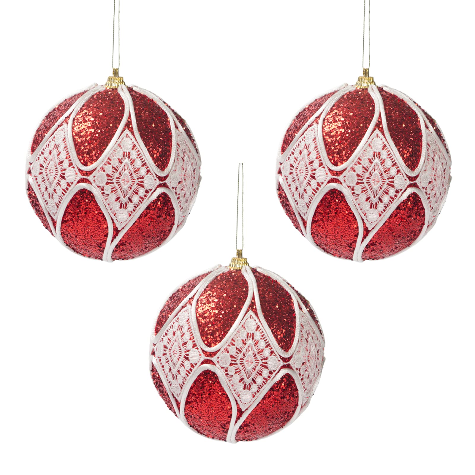6Pcs Glitter Christmas Ball Ornaments - 3.1 Inch Red AB Sequins Xmas Tree Decorations for Holiday, Wedding & Party Decor | Christmas Tree Baubles, Hanging Balls for Festive Home Decor