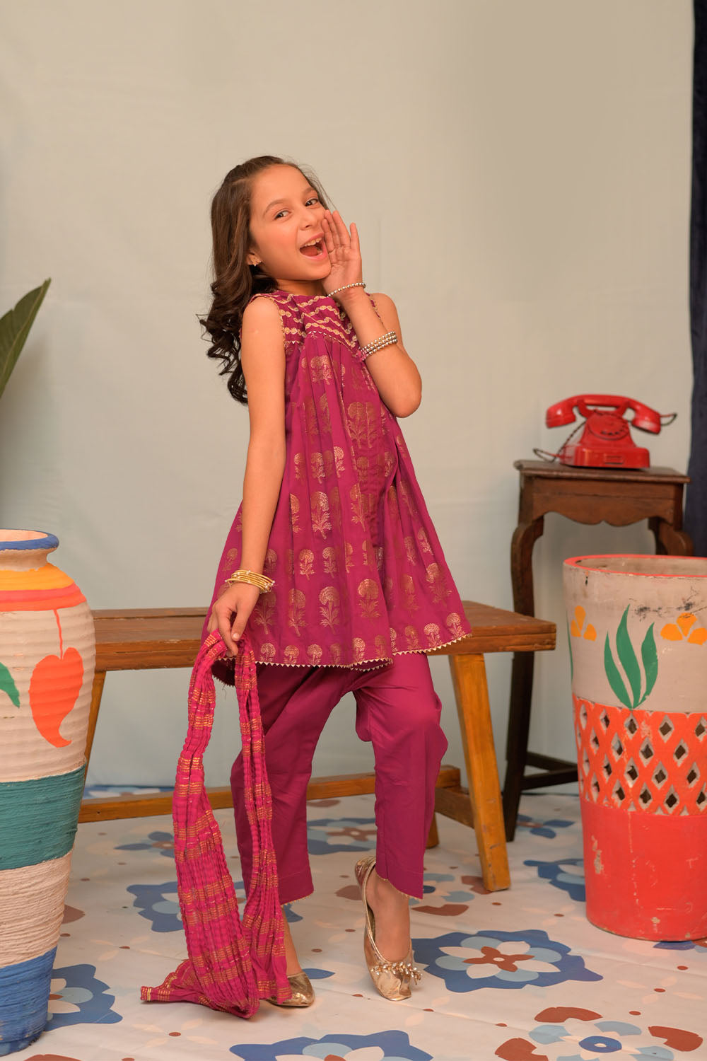 Elegant Cotton Jacquard Magenta Stitched Suit for Women | Formal Office Wear & Special Occasion Outfit | Senorita Collection
