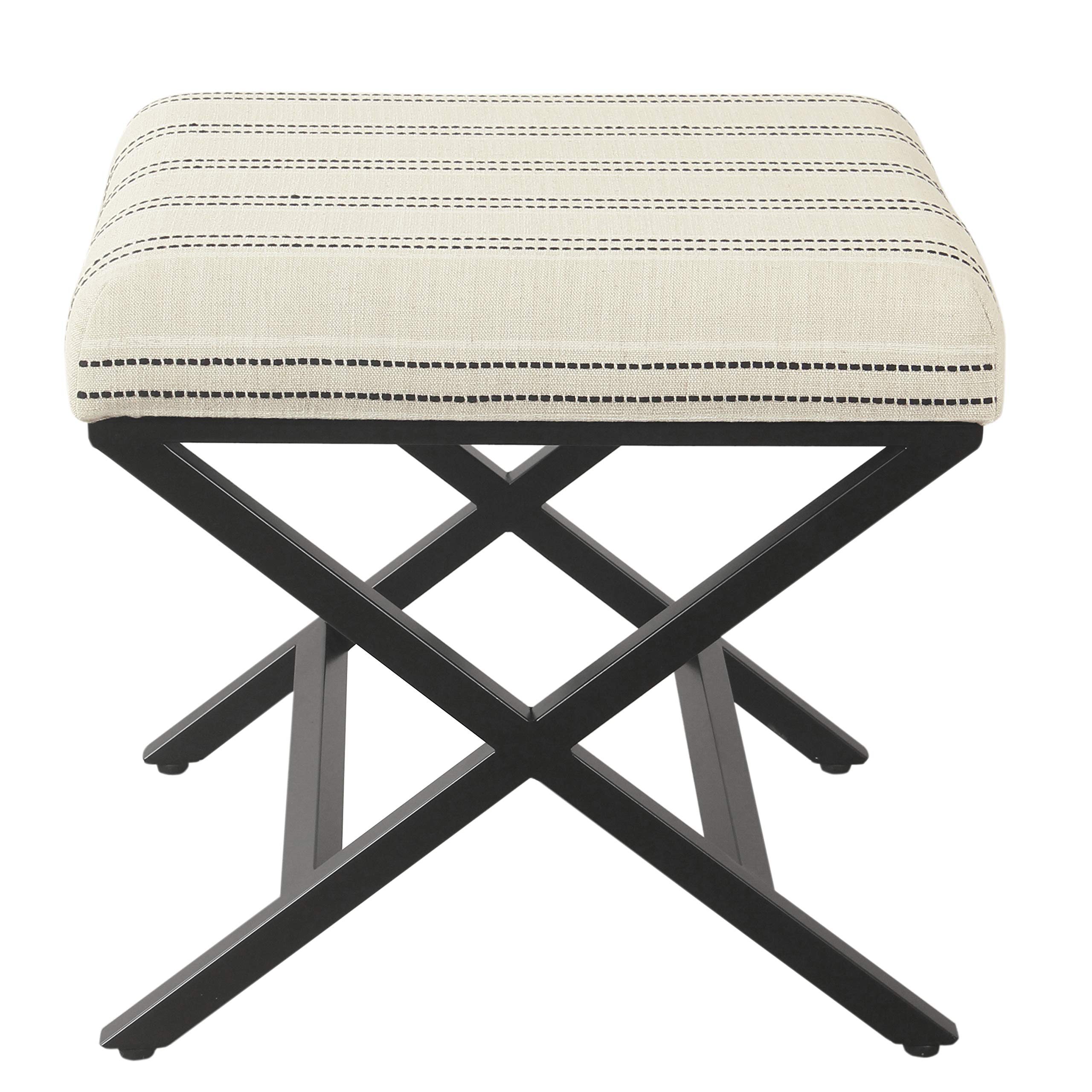 Modern Square Ottoman with Metal X Base - Stylish Home Decor for Living Room & Bedroom - Black and White Stripe Storage Bench - Perfect for Extra Seating, Footrest or Coffee Table Alternative