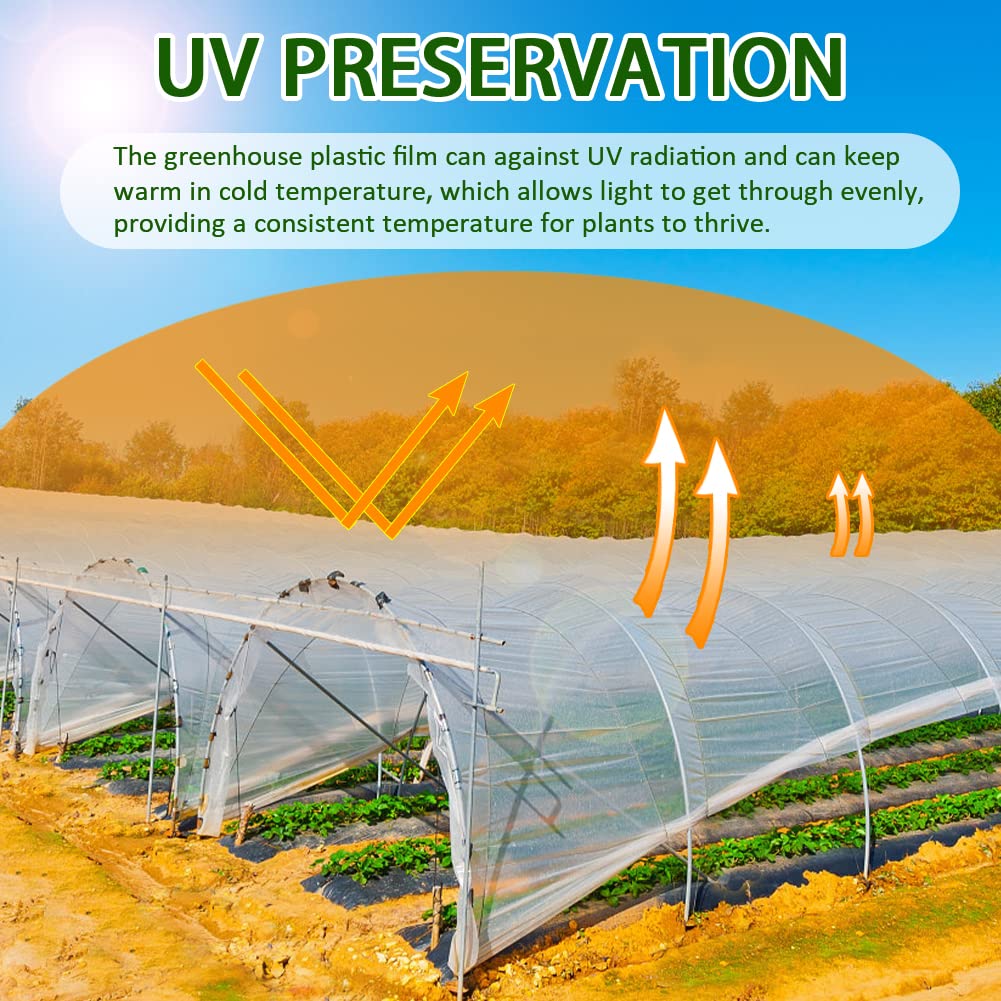 6 Mil Greenhouse Plastic Film Sheeting Cover 25 x 40 Ft - UV Resistant Clear Polyethylene Film for Greenhouses, Hoop Houses, and Farming - Durable Protection for Gardening, Agriculture, and Plant Growth